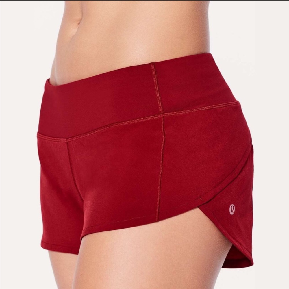 red scarlet lululemon speed up shorts